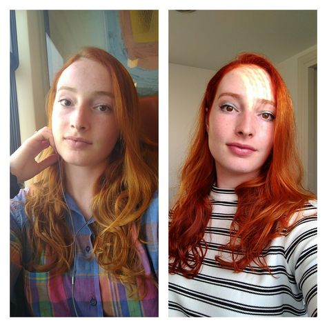 Before and after enhancing my own faded red hair with henna. Henna Hair Dye Red, Faded Red Hair, Hair Dye Red, Best Red Hair Dye, Red Henna Hair, Henna Hair Dye, Red Henna, Red Blonde, Beautiful Freckles