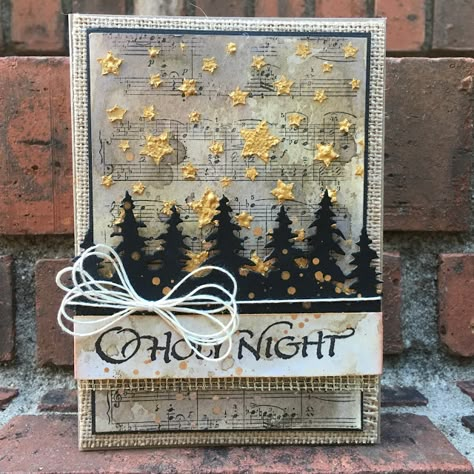 Sew Paper, Tim Holtz Cards, Christmas Mix, Tree Cards, Stampin Up Christmas, Embossed Cards, Music Sheets, Diy Christmas Cards, Christmas Tags