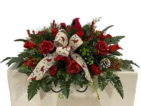 Christmas Tombstone Saddles, Headstone Saddle Arrangements Christmas, Christmas Grave Wreaths, Christmas Grave Saddles, Christmas Headstone Arrangements, Fall Headstone Saddles, Christmas Cemetery Saddles, Tombstone Saddle Arrangements, Christmas Headstone Saddles