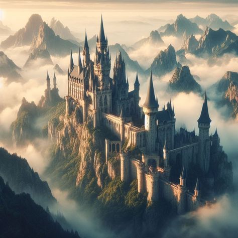 Step into a world where enchantment reigns, and castles hold ancient tales. Dream Castle Fairytale, Castles Built Into Mountains, Giant Castle Fantasy Art, Castle On Top Of Mountain, Dragon Castle Fantasy Art, Fantasy Landscape Castle, Dragon Landscape, Spain Castle, Camelot Castle