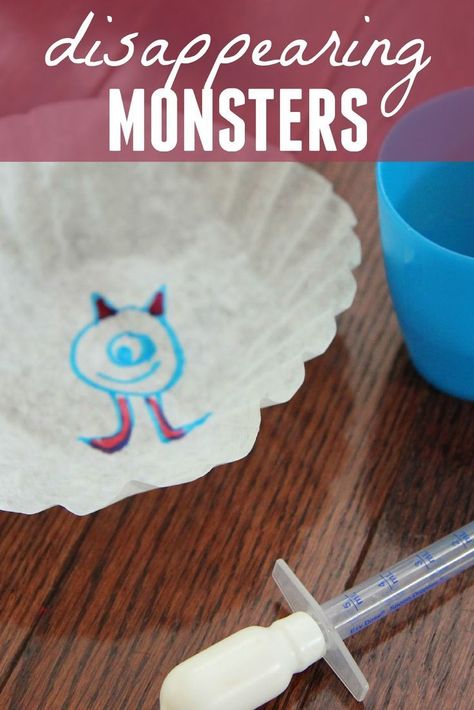 Disappearing Monsters Activity #Halloween #KidsHalloween #Monsters #toddleractivty Monsters Love Colors Activities, Halloween Science Activities, Monster Painting, Color Monster, Monster Activities, Alphabet Letter Activities, Disney Activities, Halloween Stem, Halloween Science