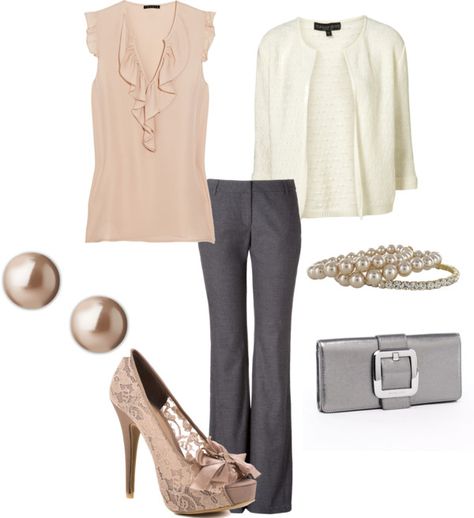 "." by alisonm5 on Polyvore Bank Attire, Look Office, Cute Work Outfits, Teacher Clothes, Womens Outfits, Teaching Outfits, Nude Palette, Teacher Outfit, Gray Pants