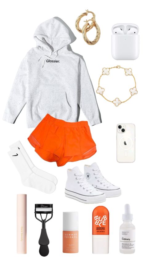 preppy glossier fit! 🤍🧡 #preppy #fitinspo Preppy Outfits 10-12, Outfit Inspo Summer Preppy, Preppy Outfits For School Layout, Preppy Outfits Collage, Preppy Outfit Board, Preppy Fit Ideas, Preppy Sporty Outfits, Preppy Athletic Outfits, Preppy School Fits