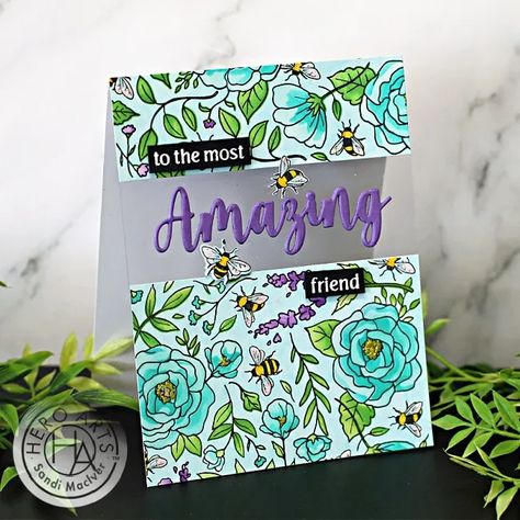 Hero Arts Flowers and Bees Cards - Sandi Maciver - Card making and paper crafting made easy Flowers And Bees, Hero Arts Cards, Bee Wings, Bee Cards, Card Making Supplies, Merry Christmas To All, Embossed Cards, Card Making Tutorials, Cards Birthday