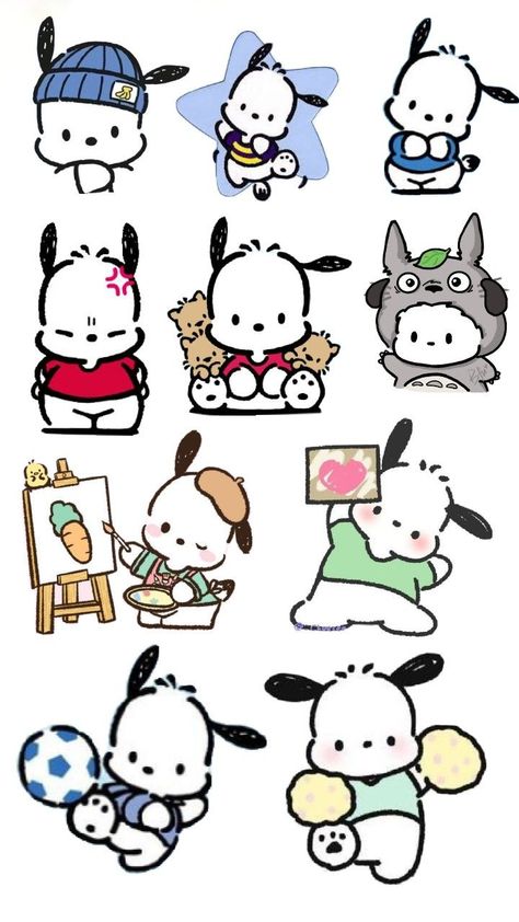 Cute Cartoon Stickers Printable, Pochacco Profile Picture, Cute Digital Doodles, Pochacco Emoji, Pochacco Stickers Printable, Pochacco Tattoo Ideas, Cute Stickers Sanrio, Cute Printouts, Pochacco Poster