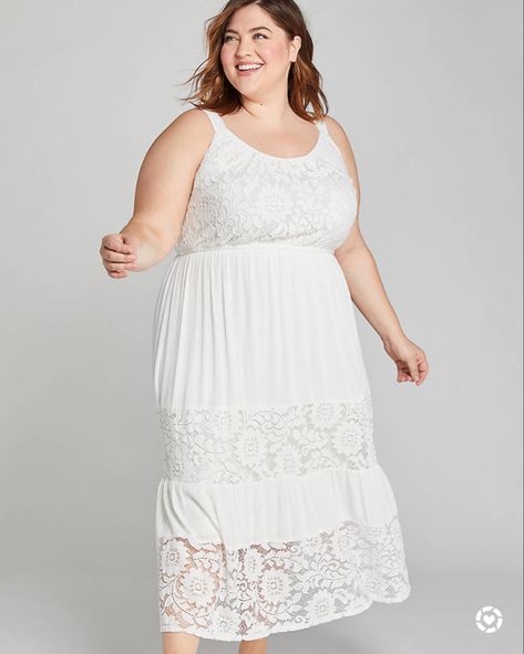 White dresses are one of the top trends of the season, and this one is a beauty! From Lane Bryant plus sizes.🤍  http://liketk.it/2REX5 #liketkit @liketoknow.it #LTKcurves #LTKstyletip #LTKunder100 Lace Sundress, Chiffon Midi Dress, Lane Bryant Dresses, V Neck Midi Dress, Midi Short Sleeve Dress, Lace Inset, Lace Maxi, Lace Midi, Lace Midi Dress