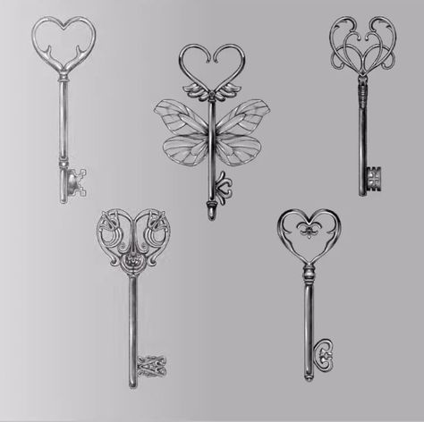 Vintage Key Tattoos, Heart Key Tattoo, Skeleton Key Tattoo, Key Tattoo Designs, Mystical Tattoos, Key Tattoos, Key Tattoo, Dibujos Tattoo, Stylist Tattoos