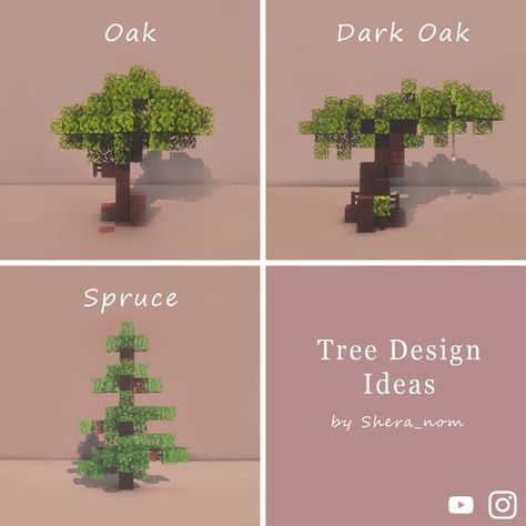 Tree Designs Minecraft, Minecraft Small Tree Design, Minecraft Oak Tree Design, Minecraft Building Ideas Dark Oak, Spruce And Dark Oak House Minecraft, Minecraft Spruce Tree Design, Minecraft Custom Dark Oak Tree, Minecraft Trees Design Spruce, Dark Oak Tree Minecraft