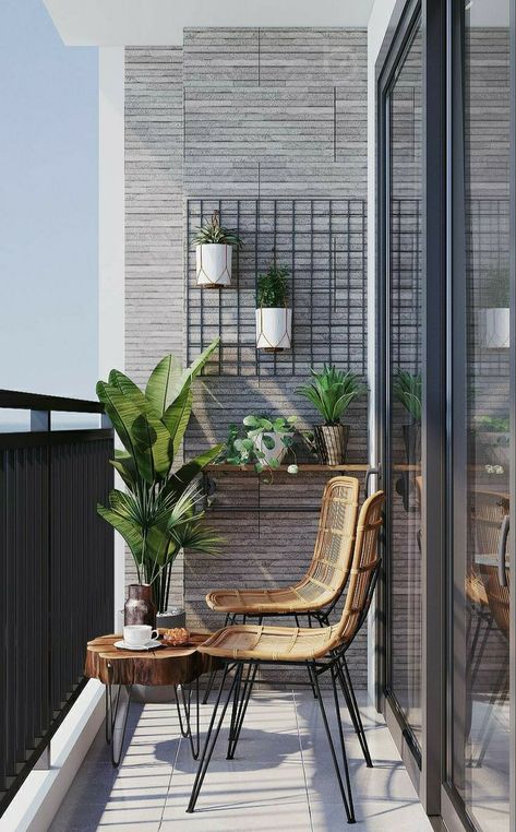 Beautiful balcony idea Modern Balcony Design, Klein Balkon Decor, Modern Balcony Ideas, Balcon Mic, Condo Balcony, Modern Appartement, Balcony Design Ideas, Tiny Balcony, Modern Balcony