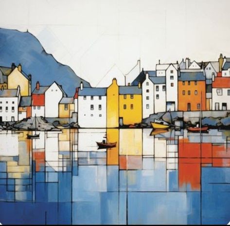 Urban Drawing Architecture, Seni Mural, Taman Diy, Scottish Painting, Isle Of Skye Scotland, Harbour Town, Skye Scotland, Architecture Drawing Art, Geometric Forms