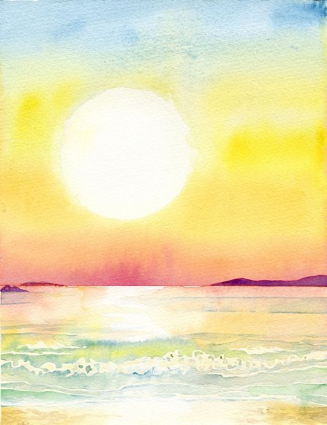 Tropical Sun (watercolour) Watercolour Basics, Sun Svg, Sun Drawing, Watercolor Art Face, Watercolor Art Diy, Watercolor Art Journal, Sun Painting, Tropical Sun, Watercolor Art Paintings