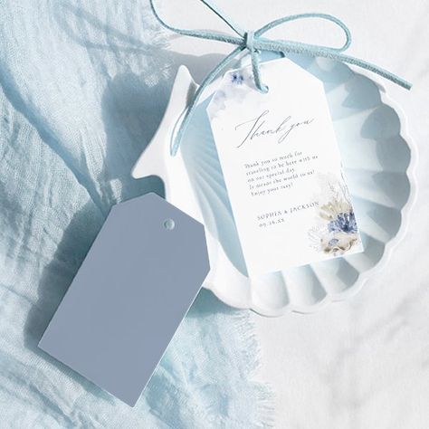 Blue watercolor coral & seashells beach thank you gift tags Under The Sea Wedding Theme, Bridget Wedding, Sea Wedding Theme, Coastal Chic Wedding, Ocean Themed Party, Tropical Destination Wedding, Wedding Coastal, Ocean Theme Party, Classy Fonts