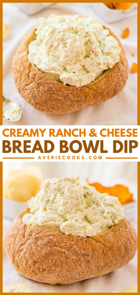 Cheese Bread Bowl Dip, Cream Cheese Ranch Dip, Cheese Bread Bowl, Cheese Ranch Dip, Bread Bowl Dip, Ranch Dip Recipe, Best Dip Recipes, Delicious Dips Recipes, Creamy Ranch