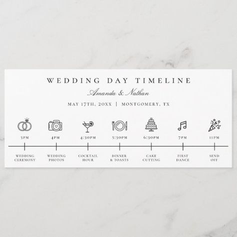 Create your own Flat Program | Zazzle.com Wedding Program Design, Modern Wedding Program, Rustic Watercolor, Map Icons, Time Line, Wedding Day Timeline, Wedding Timeline, Vector Portrait, Wedding Cocktails