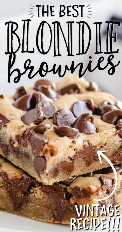 Easy Dessert With Chocolate Chips, Simple Dessert Recipes Quick, Quick Desserts Easy Simple, Squares And Bars Recipes, Recipes With Chocolate Chips, Dessert Blondies, Blondies Brownies, Blonde Brownies, Blondie Recipe