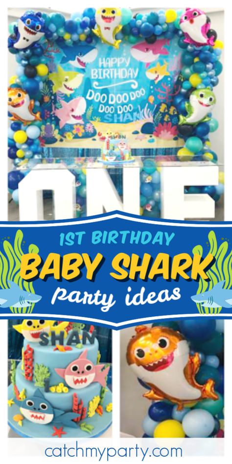 Baby Shark 1st Birthday Boy, Shark 1st Birthday Party, Baby Shark Birthday Party Boy, Baby Shark 1st Birthday, Baby Bear Birthday Party, Bday Decor, Shark Themed Party, Sea Party Ideas, Baby Shark Birthday