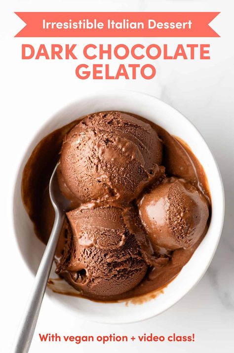 Chocolate Gelato Recipe, Creamy Food, How To Make Gelato, Chocolate Gelato, Homemade Dark Chocolate, Gelato Recipe, Cacao Chocolate, Italian Dessert, Frozen Treat