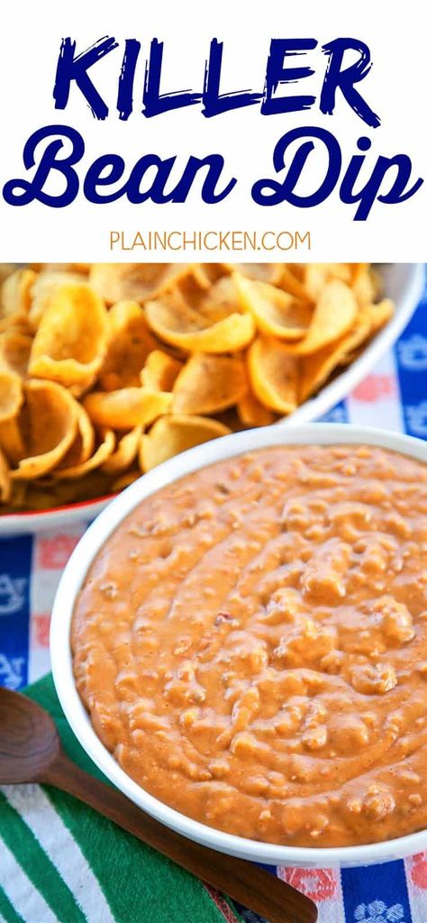 Hamburger Taco, Refried Bean Dip, Football Friday, Mexican Dip, Mexican Dips, Bean Dip Recipes, Jalapeno Popper Dip, Plain Chicken, Taco Dip