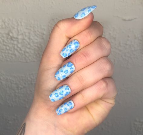 Blue Nails Leopard, Blue Animal Print Nails, Blue Cheetah Print Nails, Blue Leopard Print Nails, Blue Cheetah Nails, Blue Leopard Nails, Nagel Inspiration, Zebra Print Nails, Cheetah Print Nails