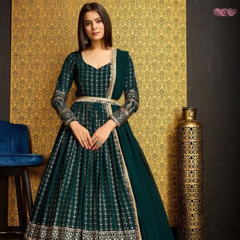 𝐒𝐭𝐮𝐧𝐧𝐢𝐧𝐠 𝐒𝐚𝐥𝐞 𝐀𝐥𝐞𝐫𝐭! 𝟔𝟓% 𝐨𝐟𝐟 This gorgeous dark green georgette Anarkali gown with dupatta! Metallic foil embellishments add a touch of glam for your next party, wedding, reception or dinner. Don't miss out! #AnarkaliGown #DesiFashion #EthnicWear #Sale #Discounts #FabanzaFashionUK #FabanzaFashion #IndianFashion Anarkali Gown With Dupatta, Party Wedding Reception, Georgette Anarkali, Gown With Dupatta, Anarkali Gown, Desi Fashion, Metallic Foil, Anarkali, Party Wedding