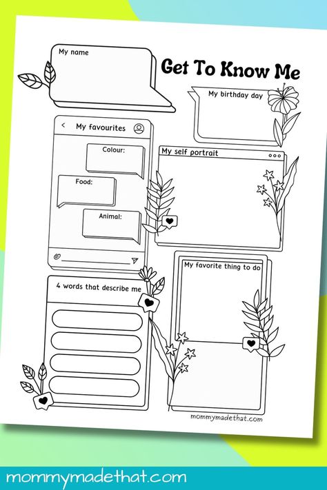 All About Me Worksheets (Free Printable Get to Know Me Activity) Get To Know Me Template, All About Me Template, Hope Squad, All About Me Printable, All About Me Worksheet, About Me Template, Teacher End Of Year, Back To School Activity, Get To Know You Activities