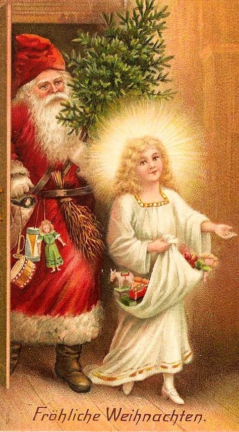 German Christmas card Victorian Christmas Images, German Christmas Cards, Polaroid Printer, Old Time Christmas, Victorian Santa, Christmas Postcards, Vintage Christmas Images, Saint Nicolas, German Christmas