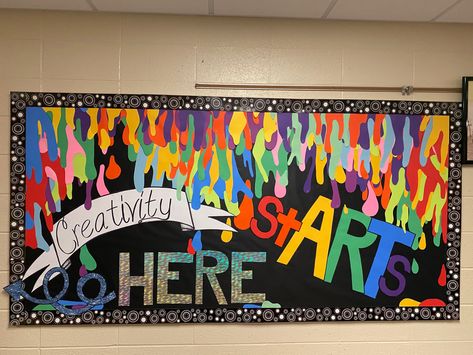 Bulletin Board Ideas For Artwork, Pre K Art Bulletin Board Ideas, Welcome To Art Bulletin Board, Art Is For Everyone, Back To School Art Bulletin Boards, Art Club Bulletin Board, Art Bulletin Board Ideas Preschool, Graphic Design Bulletin Board, Fine Arts Bulletin Board Ideas