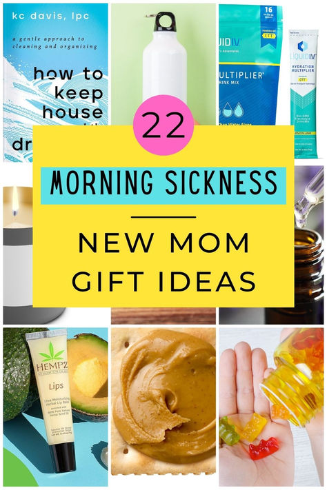 22 helpful morning sickness gift ideas for first time moms to put in a care package or gift basket. If you're looking to send a practical gift for a new mom struggling with first trimester nausea and vomiting, here are 22 ideas for a simple care package to be delivered to their home, but also DIY ideas to create a thoughtful gift basket. Click through for the full list! Mom To Be Care Package Gift Ideas, Morning Sickness Gift Basket, Morning Sickness Care Package, First Trimester Gift Ideas, First Trimester Care Package, First Trimester Gift Basket, Pregnancy Basket Care Packages, First Time Mom Gift Basket, Care Package For New Mom