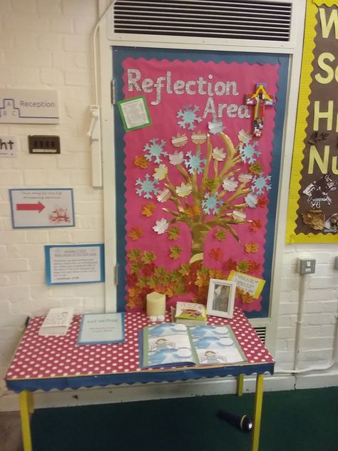 reception class reflection area reflection table reflection tree eyfs foundation stage classroom re Reflection Corner Classroom, Reflection Area Classroom, Eyfs Areas, All About Me Eyfs, Kids Church Rooms, Reception Class, Space Classroom, Corner Ideas, Prayer Station