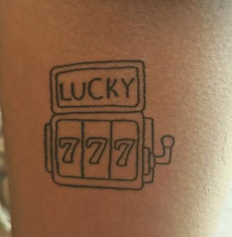 777 Tattoo Lucky, Lucky Seven Tattoo, Luck Tattoo Symbols, Jackpot Tattoo, Good Luck Tattoos, Lady Luck Tattoo, Lucky 7 Tattoo, 777 Tattoo, Lucky Tattoo