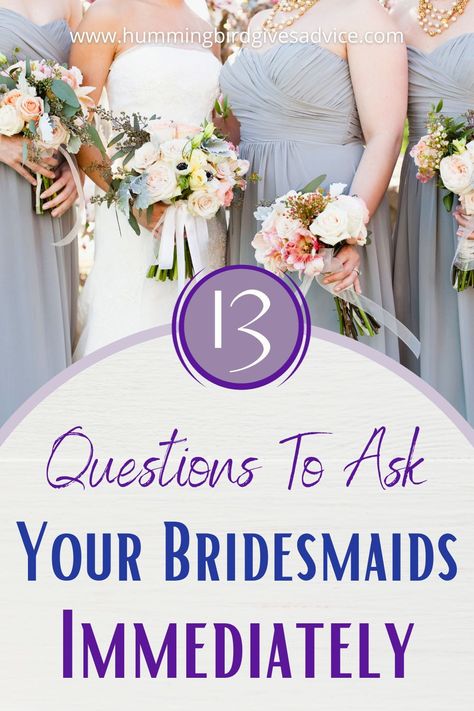 When someone agrees to be a bridesmaid in your wedding, it's important for the two of you to get on the same page. These questions to ask your bridesmaids immediately will help you, and the bridesmaid, understand how much time, effort, and money is needed or available for them to be in your wedding. The answers to the questions will help you both work together to ensure you each have the best experience possible and understand the expectations you can have on each other. // brides // bridalparty Questions To Ask Your Bridesmaids, How To Ask Bridesmaids To Be In Wedding, Ask Bridesmaids To Be In Wedding, Bachelorette Party Budget, Bridesmaid Question, Honorary Bridesmaid, Hummingbird Wedding, Different Bridesmaid Dresses, Classic Wedding Inspiration