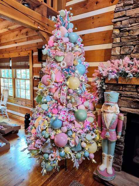 Sweets Theme Christmas Tree, Christmas Tree Pastel Decorations, Christmas Tree Ideas Candyland, Sweet Theme Christmas Tree, Pastel Xmas Tree, Land Of Sweets Christmas Tree, Pastel Themed Christmas Tree, Pastel Color Christmas Tree, Sugarplum Christmas Tree