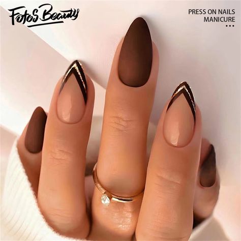 Buy Fofosbeauty 24pcs Press on False Nails Tips, Stiletto Fake Acrylic Nails, Sugar Fried Chestnuts at Walmart.com Fake Acrylic Nails, Brown Nails Design, Nail Time, Colorful Nails, Dark Nails, Nagel Inspo, Brown Nails, Stick On Nails, Fall Nail Designs