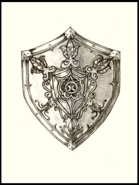 Dragon Knight Tattoo, Knight Shield Tattoo, Shield Drawing Reference, Shield Tattoo Design, Faction Symbols, Shield Drawing, Shield Medieval, Medieval Symbols, Armour Tattoo