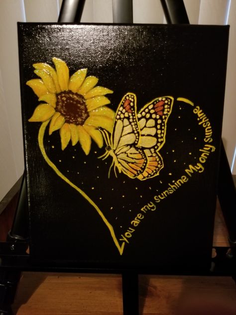 Memorial Canvas Painting, Sunshine Painting Canvases, Mothers Day Gift Ideas Painting, Mother’s Day Painting Ideas Butterfly, Diy Mother’s Day Canvas Painting, You Are My Sunshine Painting Canvases, Sunflower And Butterfly Painting, Mothersday Painting Canvas, Birthday Paintings For Mom