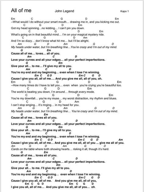 All Of Me Ukulele Chords, All Of Me Guitar Chords, Songs With Ukulele Chords, Songs With Chords Guitar, Chord Sheets Piano, Lyrics And Chords Piano, Songs With Chords Piano, Lyrics And Chords Guitar, All Of Me Piano Chords