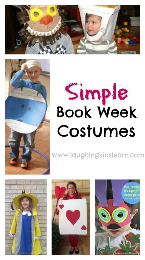 A collection of simple book week costume ideas that you can easily make and prepare at home for your child to parade in. Dress up play is great fun. Easy Book Character Costumes, Childrens Book Character Costumes, Book Week Costume Ideas, Easy Book Week Costumes, Kids Book Character Costumes, Book Week Costumes, Storybook Character Costumes, Book Characters Dress Up, World Book Day Ideas