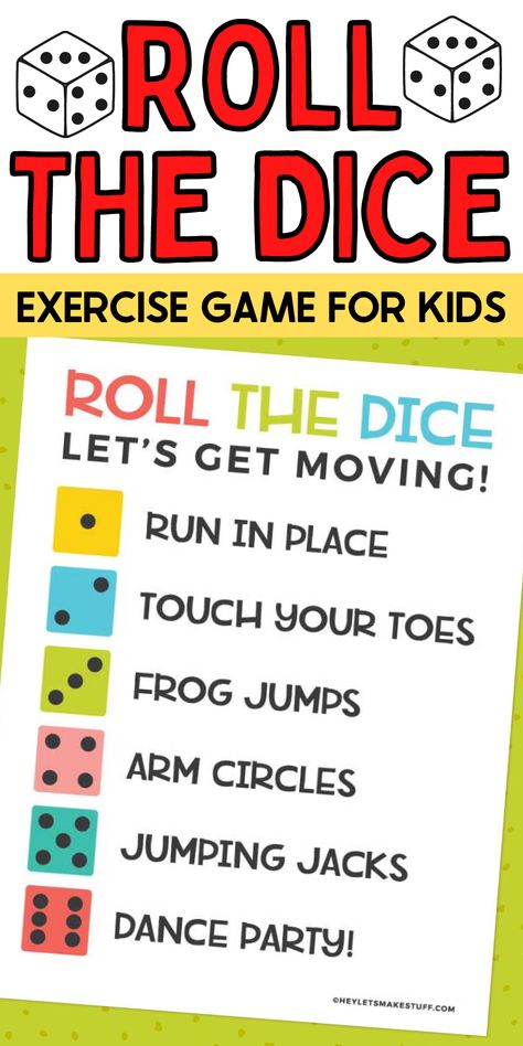 Preschool Movement Activities, Physical Activities For Kids, Kids Moves, Roll The Dice, Movement Activities, Daycare Activities, Au Pair, Stuck Inside, Workout Games