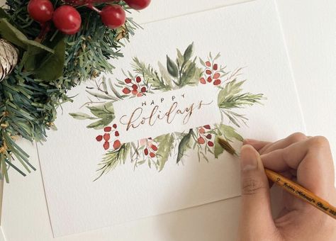 Handpainted Christmas Cards, Easy Diy Christmas Cards, Painted Christmas Cards, Stamped Christmas Cards, Christmas Card Inspiration, Christmas Card Art, Family Christmas Cards, Watercolor Christmas Cards, Christmas Card Crafts