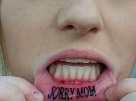 Tatto Lips, Inside Lip Tattoos, Tattoos Hidden, Inner Lip Tattoo, Infected Tattoo, Mouth Tattoo, Sorry Mom, Hidden Tattoos, Piercings Unique