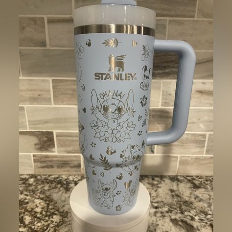 Stanley Cups Decorated, Disney Vinyl Cups, Or Stanley, Disney Stanley Cup, Stitch Stanley Cup, Bluey Stanley, Laser Engraved Cups, Disney Stuff To Buy, Cute Stanley’s