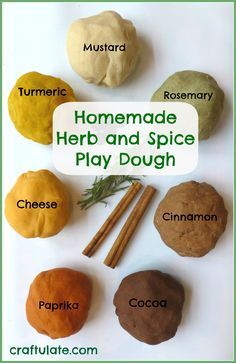 Homemade Herb and Spice Play Dough #DIY #homemade #natural Kitchen Science Experiments, Kitchen Science, Natural Play, Playdough Recipe, Homemade Playdough, Nature Play, Play Dough, Nature Crafts, Dough Recipe