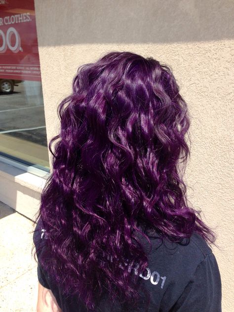 Purple Hair Colors Ideas, Perpul Hair Color Ideas, Enchanted Forest Hair Color, Red Purple Hair With Blonde Highlights, Darker Purple Hair, Hairdye Ideas Purple, Purple Hair On Curly Hair, Hair Dye Ideas Wavy Hair, Curly Violet Hair