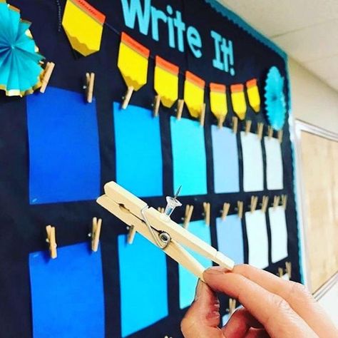 Hands up if you use @lifebetweensummer's teacher hack too! 🙋‍♀️🙋‍♂️ It's soooo much easier than having to remove staples when it's time to swap out student work, don't you think? Student Work Bulletin Board, Display Student Work, Classroom Hacks, Feedback For Students, Classroom Bulletin Boards, Classroom Setup, Future Classroom, Kids Writing, Teacher Hacks