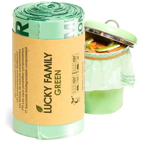 PRICES MAY VARY. ♻️ IDEAL SIZE FOR COMPOST BIN - Capacity is suitable for compost bins 13 Gal/49.2 L. ♻️ COMPOSTABLE BIODEGRADABLE FOOD WASTE TRASH BAG - Bags are made of corn starch material. ♻️ STRONG DURABLE LEAK PROOF REPURPOSE BAGS - Each compost bag can withstand at least 50LB ♻️ U.S.& EUROPE CERTIFICATION - Standard ASTM D6400. OK Compost Home EN13432 Tüv Austria. ♻️ USAGE & STORAGE - Avoid excessive heat. Store compostable bags in a cool, dry place. Lucky Family Green compostable trash b Kitchen Compost Bin, Kitchen Bag, Car Trash Bag, Bin Bag, Bathroom Trash Can, Yard Waste, Great Bathrooms, Compost Bags, Recycle Bag