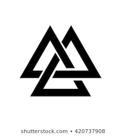 Triangle logo. Valknut is a Viking Age symbol, which representing Norse warrior culture. geometry. White background. Stock vector. Nordic Triangle Tattoo, Viking Valknut Tattoo, 3 Triangle Tattoo Design, Viking Triangle Tattoo, Valknut Tattoo Design, Viking Symbol Tattoo, Tato Lingkaran, Vector Tattoo Design, Viking Triangle