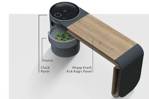 power itself wirelessly but also includes the systems to be plugged into a wall if needed. It is an innovative product that combines technology and functionality to sustainably manage waste and encourage more people to shift to natural/renewable energy sourc Smart Furniture Technology, Wfh Desk, Leftover Food, Optimize Space, Renewable Sources Of Energy, Leftovers Recipes, Smart Furniture, I Am Loving, German Design