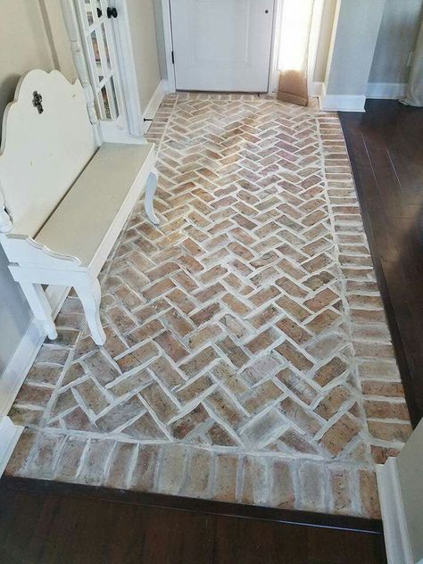 Entrance. Border then chevron inside Brick Floor, Entryway Flooring, Farmhouse Interior Design, Brick Flooring, Farmhouse Interior, Bathroom Floor Tiles, Decoration Inspiration, Traditional Bathroom, Style At Home