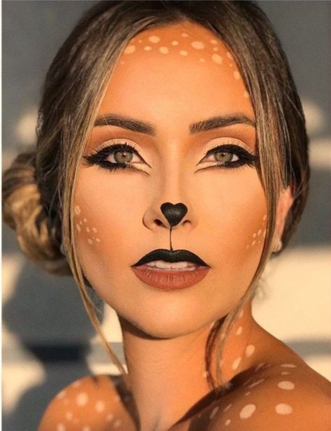 Woodland Deer Makeup, Woodland Animals Halloween Costumes, Cute Lion Makeup, Fox Animal Makeup, Fox Halloween Makeup For Women, Deer Fairy Makeup, Animal Halloween Makeup Easy, Fox Make Up Halloween, Squirrel Makeup Halloween