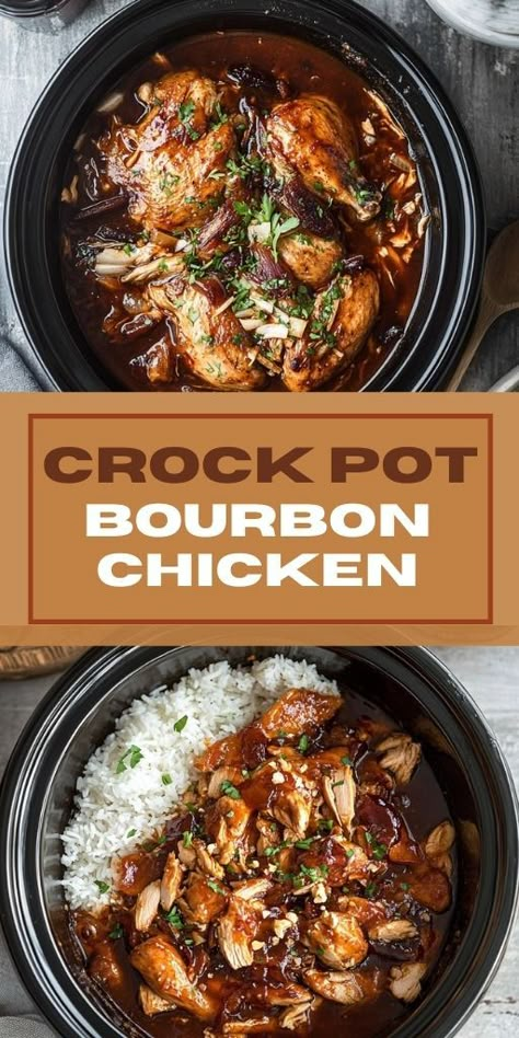 Make dinner stress-free with this Crock Pot Bourbon Chicken recipe! 🍗 This easy-to-make slow cooker dish features tender chicken simmered in a sweet bourbon sauce, making it the perfect weeknight meal. 🍯 With only a few ingredients, you'll have a flavorful dinner that tastes like it took hours to prepare. Ideal for busy days when you want a comforting meal without all the work! 😍 #CrockPotRecipes #SlowCookerMeals #BourbonChicken #EasyDinnerRecipes #ChickenDinner #ComfortFood #WeeknightDinner Best Bourbon Chicken Recipe, Crock Pot Bourbon Chicken, Slow Cooker Bourbon Chicken, Dump And Go Crockpot Dinners, Bourbon Chicken Crockpot, Bourbon Chicken Recipe, Weight Watchers Recipes With Points, Chicken Breast Crockpot Recipes, Bourbon Chicken